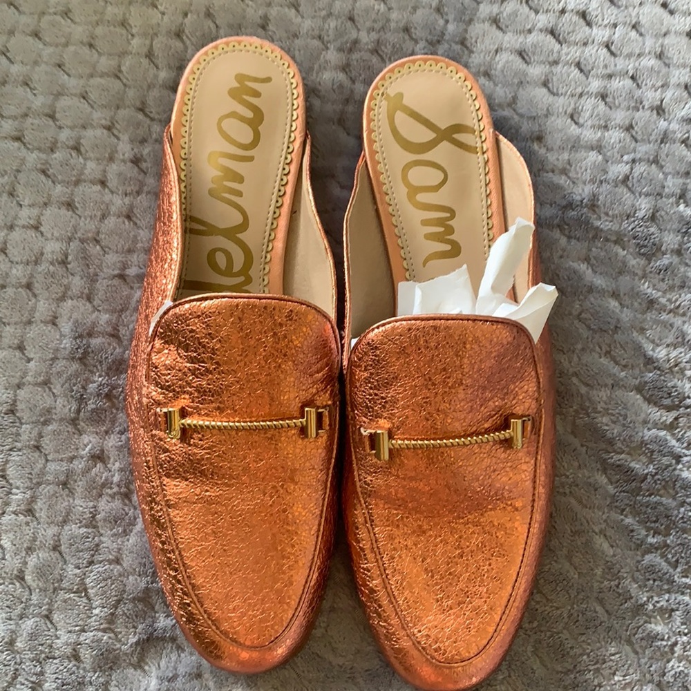 Sam Edelman Laurna Slip On Loafers in Copper Crinkle as 9